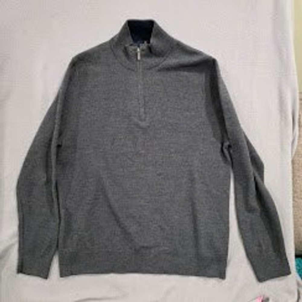 Brooks Brothers Extra Fine Merino Wool Quarter Zip Sweater Men XL Gray Mock Neck